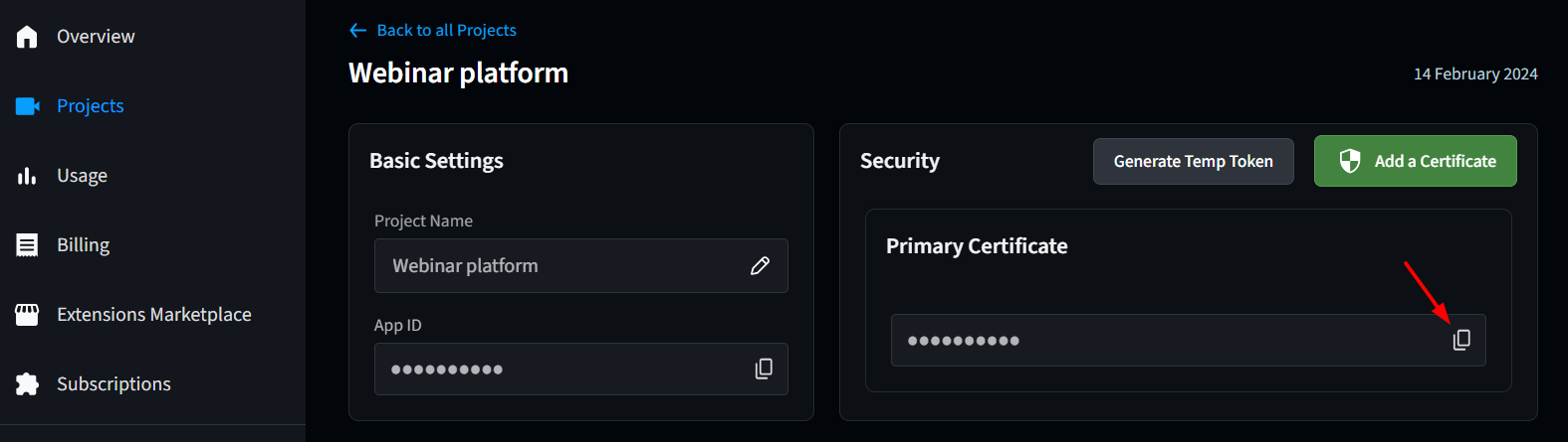 Console primary certificate